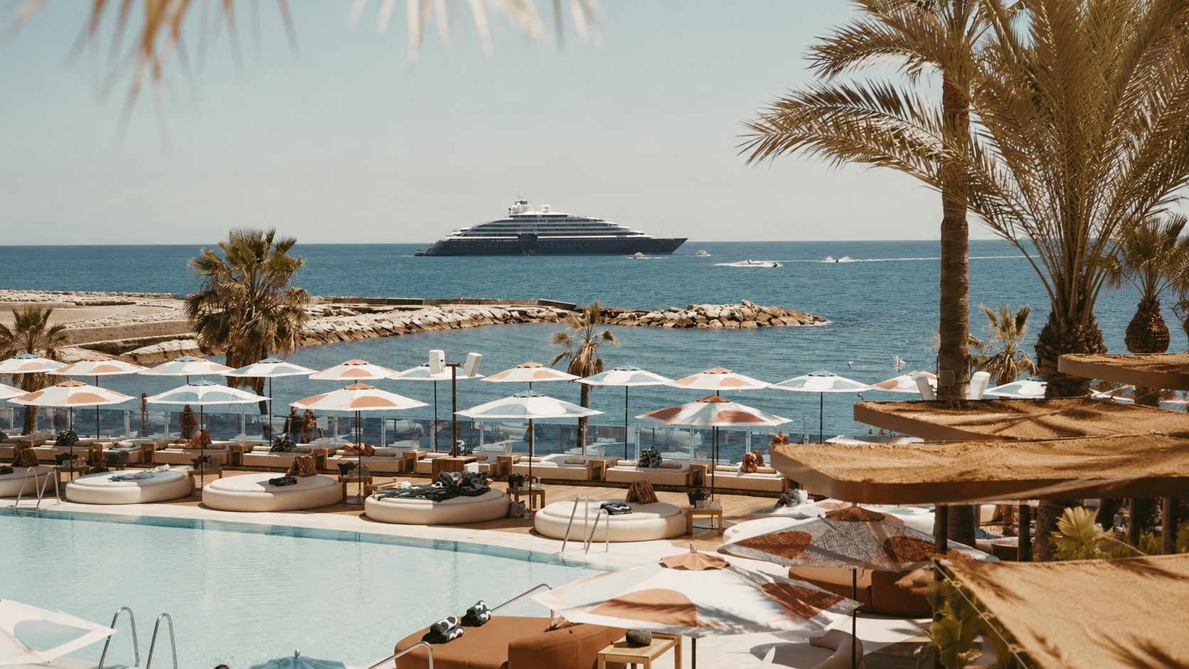 Marbella beach club at golden hour