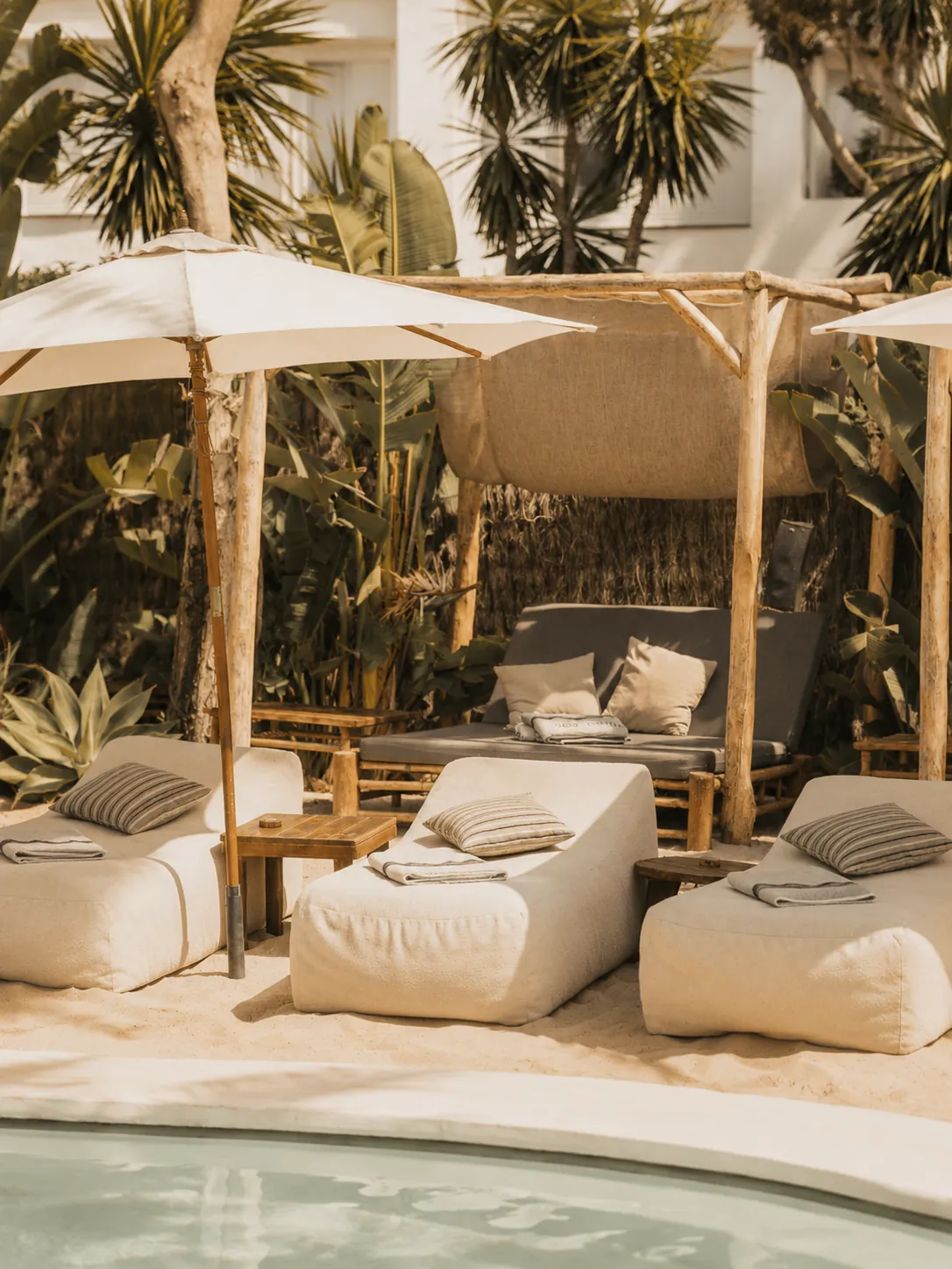 Private cabana with double sunbeds at Ammo Beach Marbella
