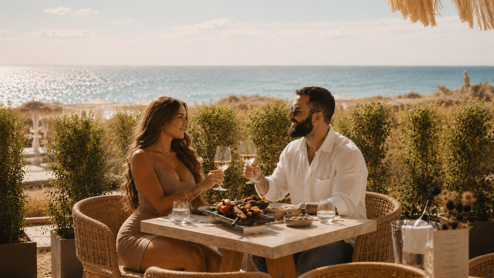 Couple enjoying a relaxed afternoon at Dune Beach Marbella