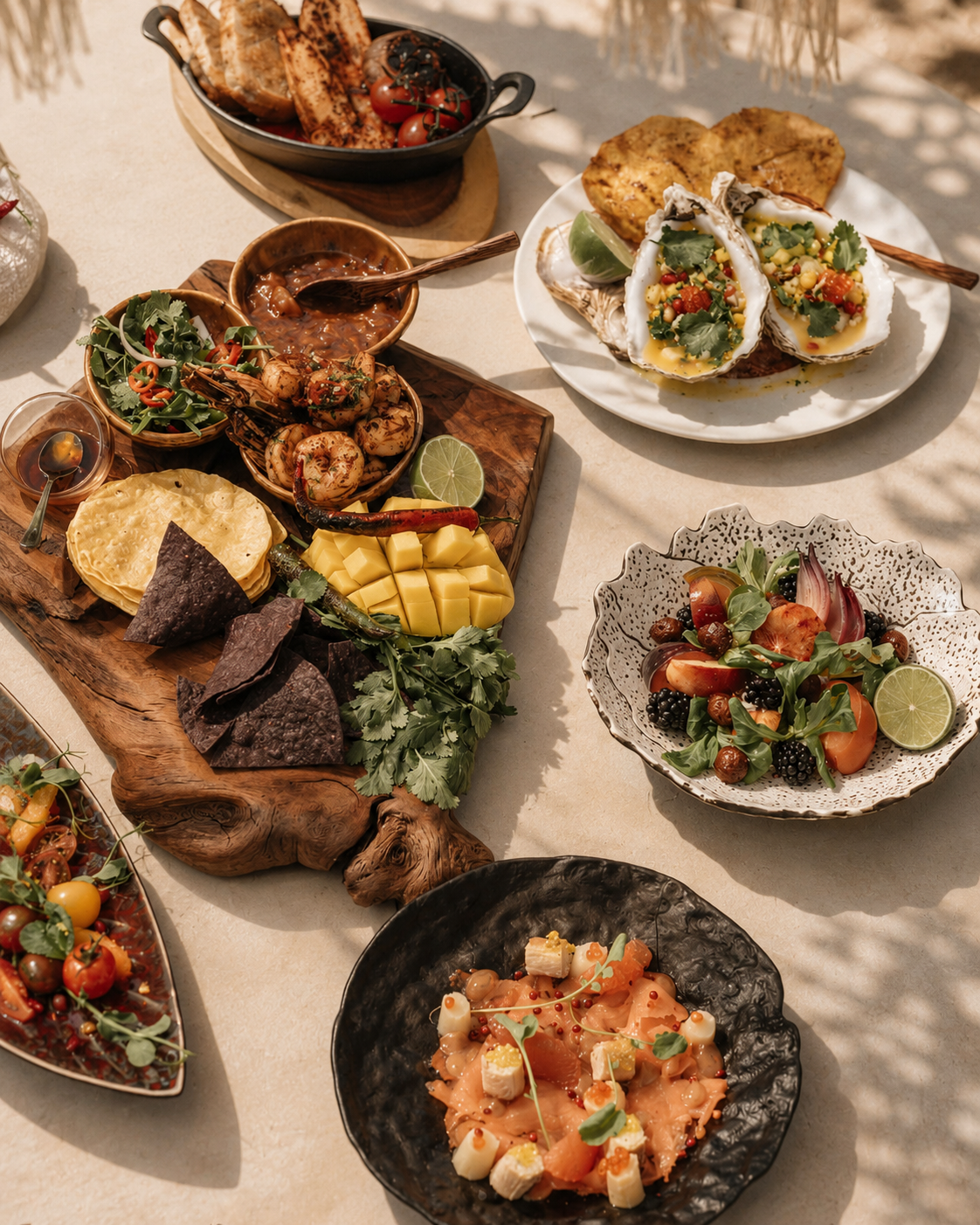 Mediterranean dishes served at Dune Beach Marbella