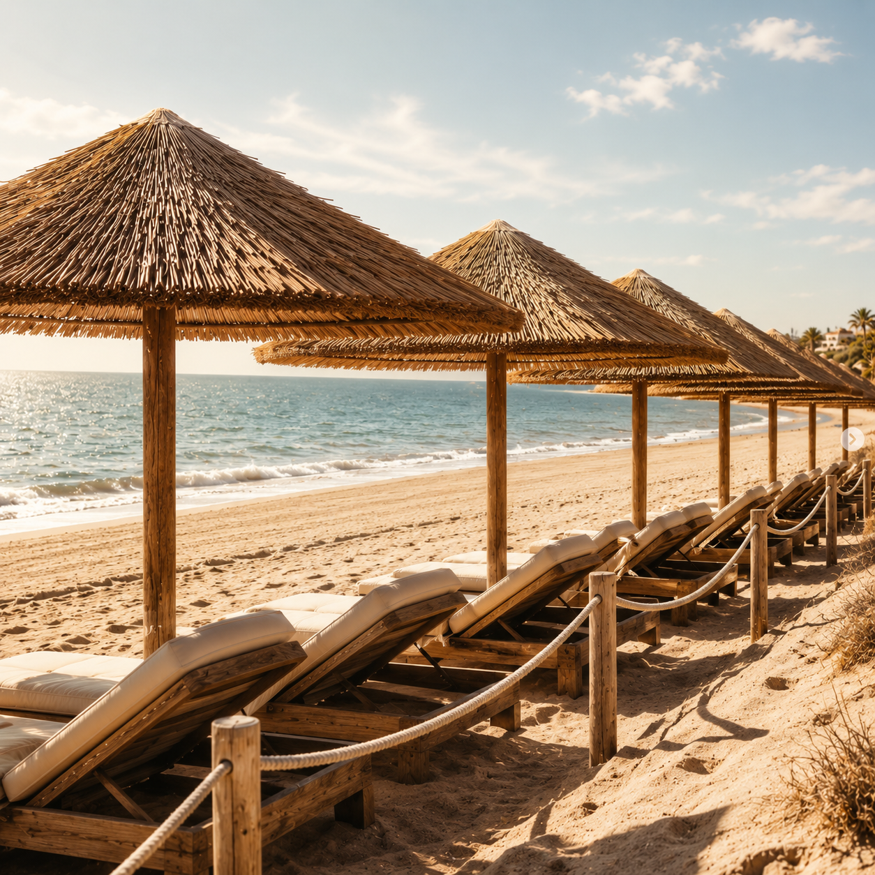 Dune Beach Marbella front-row sunbeds and parasols